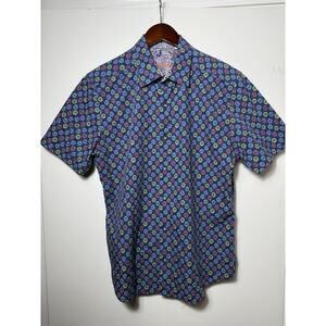 Robert Graham Shirt Men Large Floral AOP Pink Blue Button Up Short Sleeve Casual